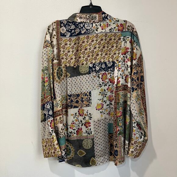 Zara Patchwork Floral Print Button Down Blouse Boho Retro Mix Size Large - Picture 4 of 8